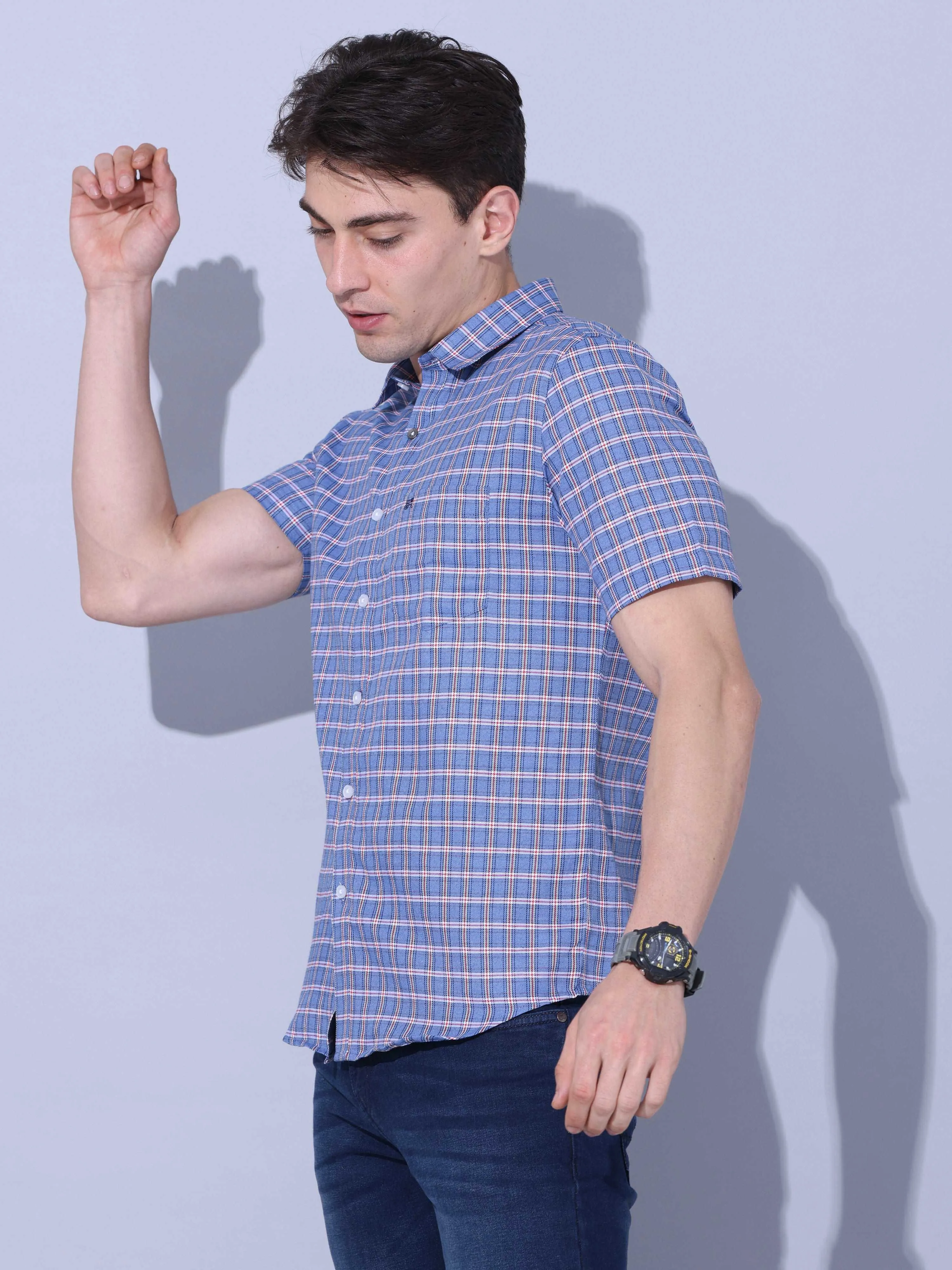 Blue Check Casual half sleeve Shirt