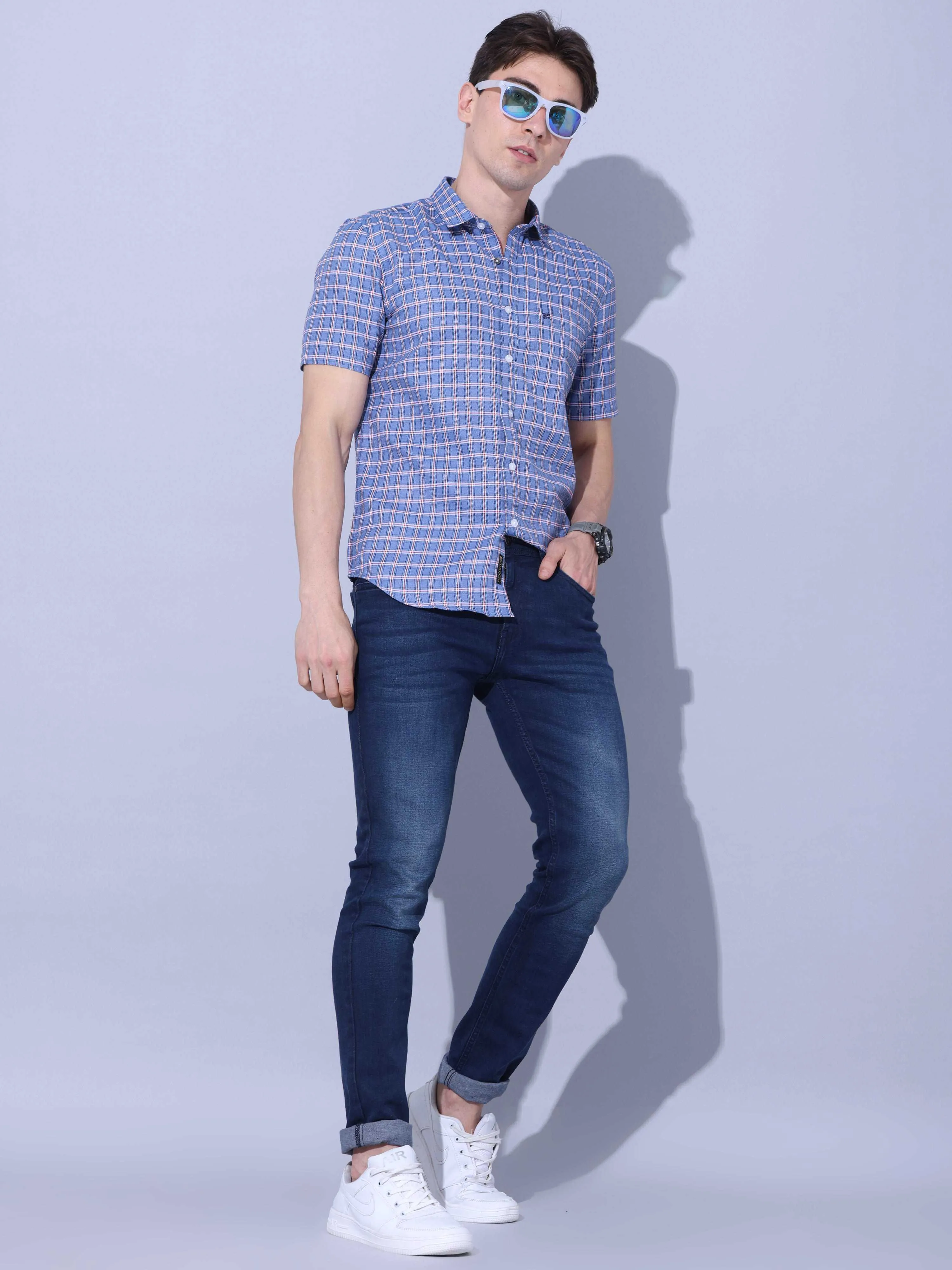 Blue Check Casual half sleeve Shirt