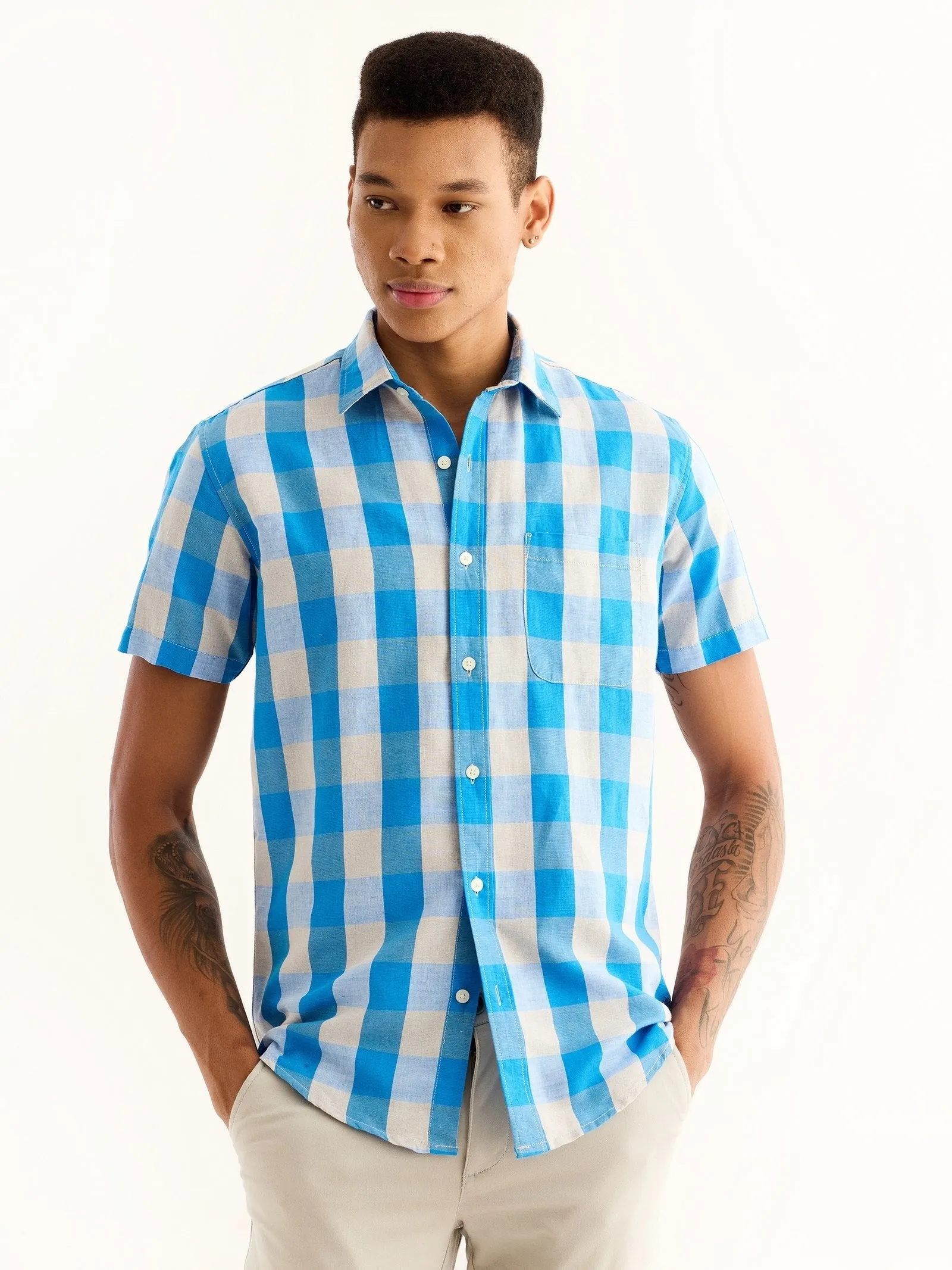 Blue Checked Linen Shirt