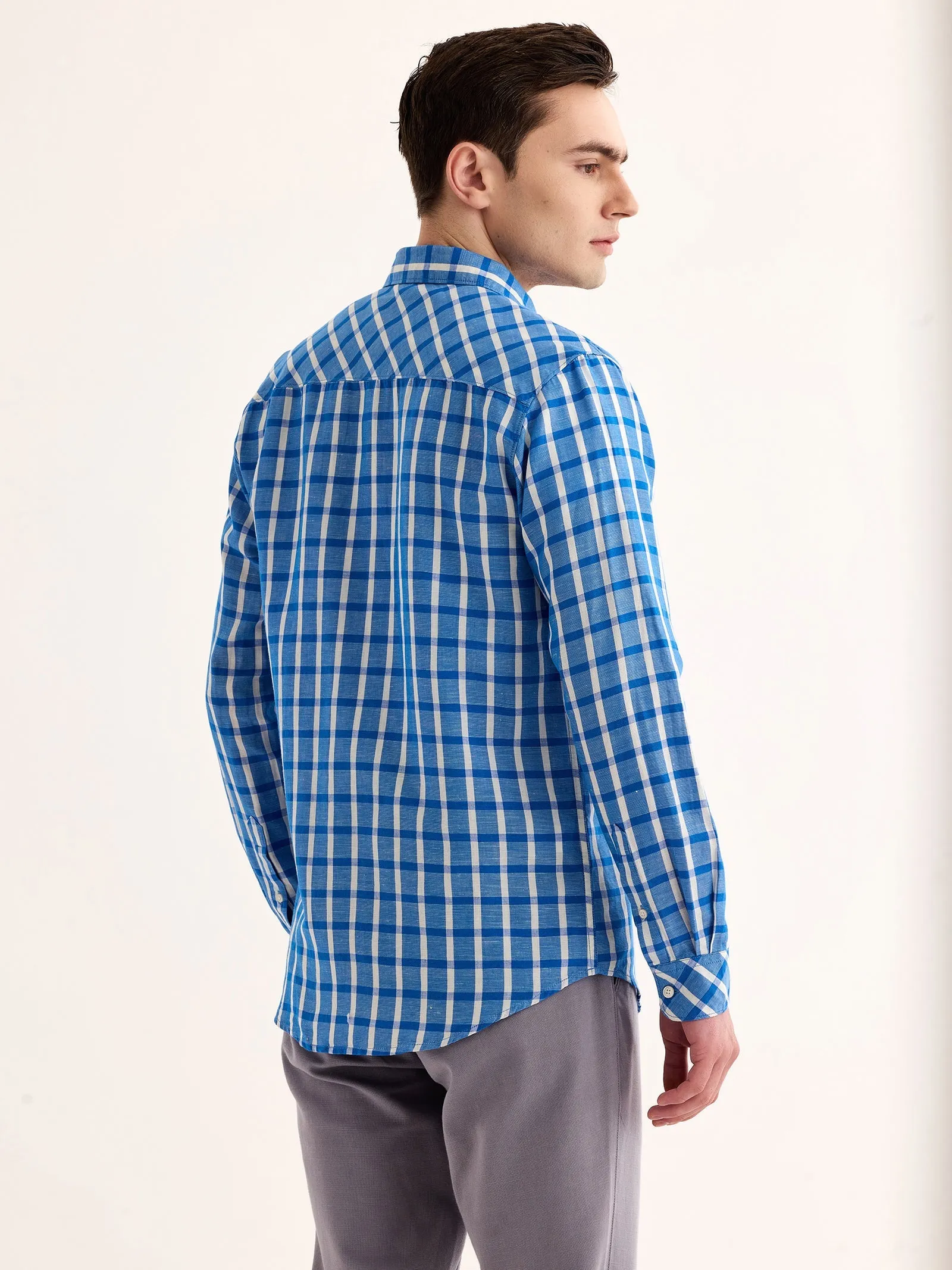 Blue Checked Linen Shirt