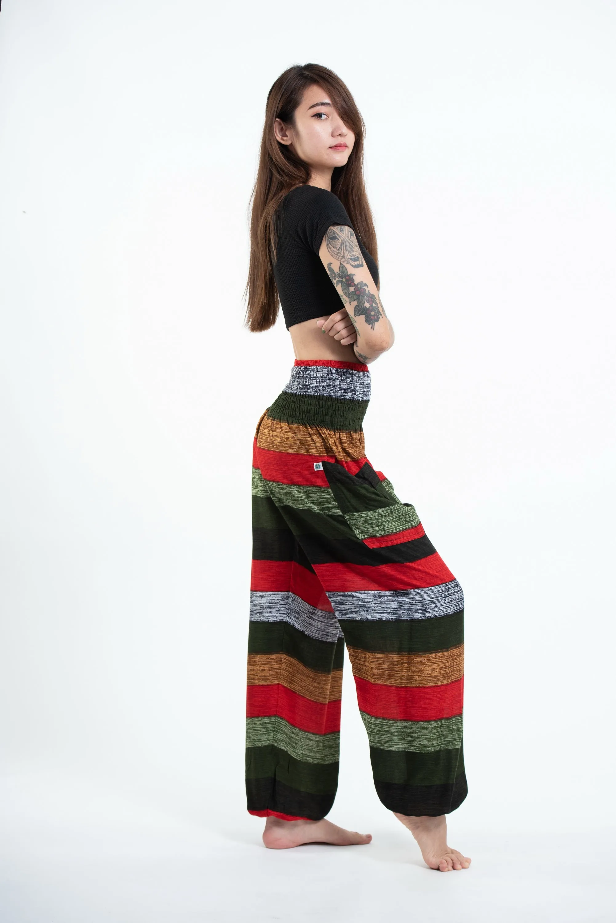 Boho Green Striped Unisex Harem Pants