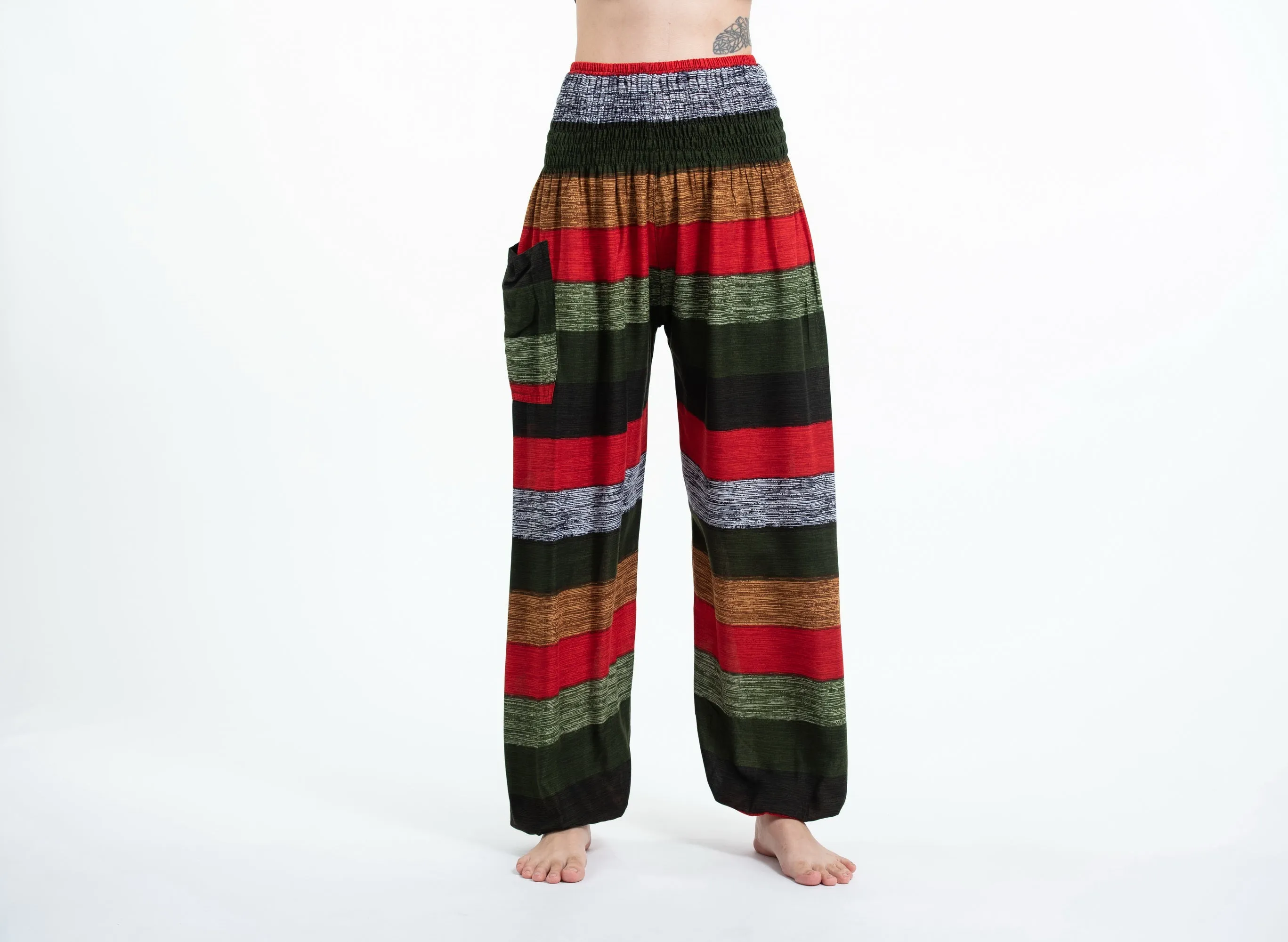 Boho Green Striped Unisex Harem Pants