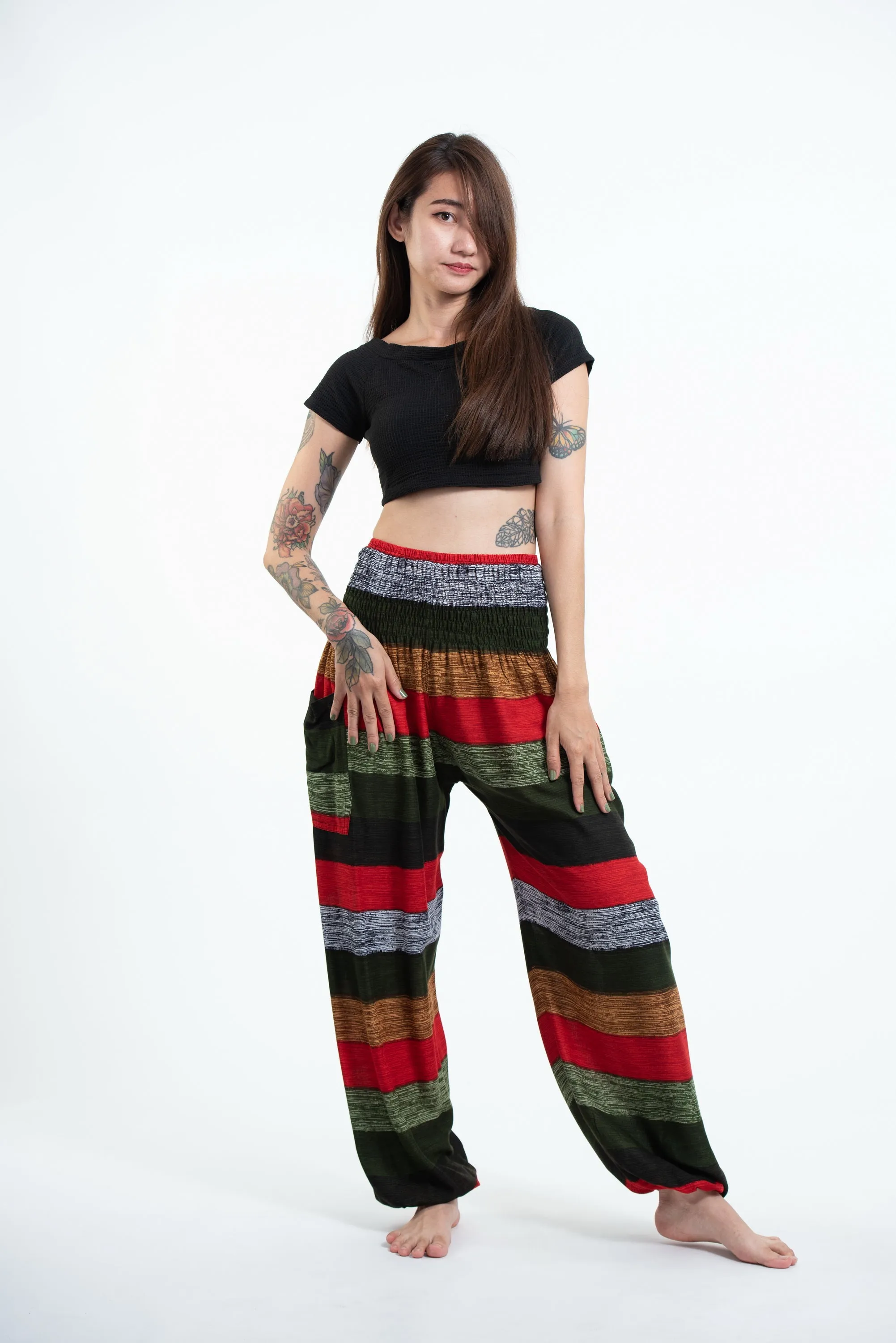 Boho Green Striped Unisex Harem Pants