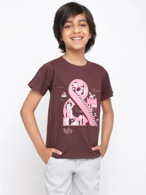 Boys Brown Printed Cotton T-shirt