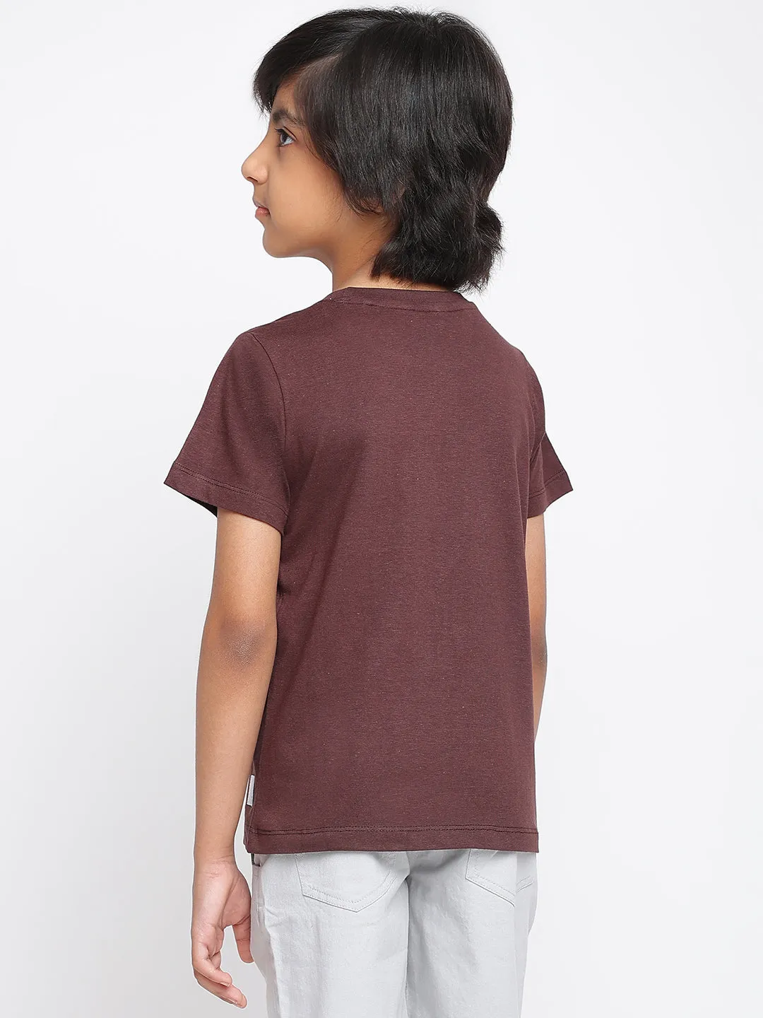 Boys Brown Printed Cotton T-shirt