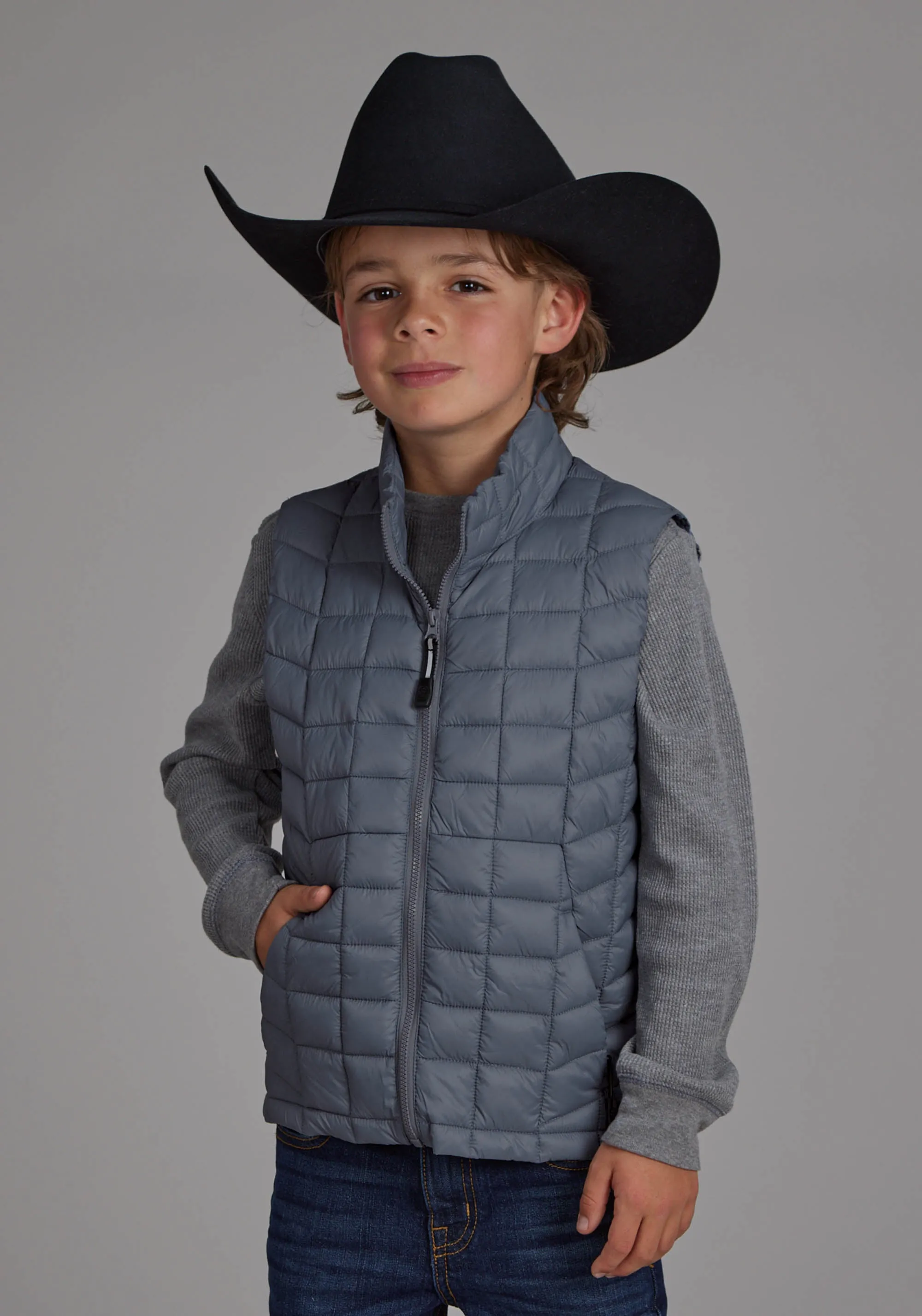 Boy's Roper Grey Parachute Western Vest