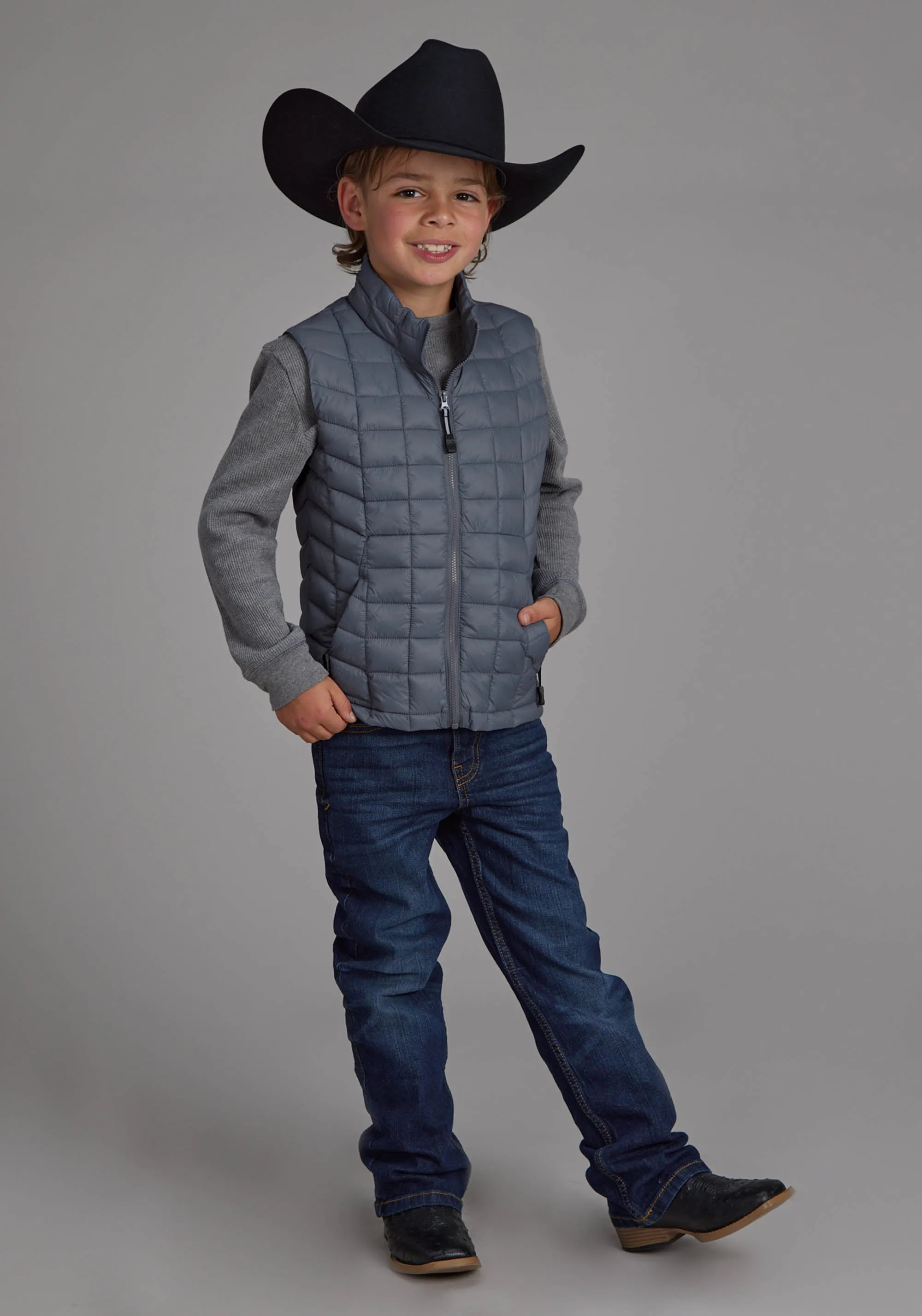 Boy's Roper Grey Parachute Western Vest