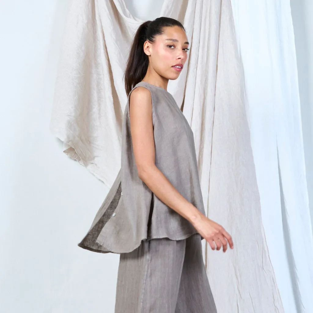 Buttoned linen vest with asymmetric hem wholesale