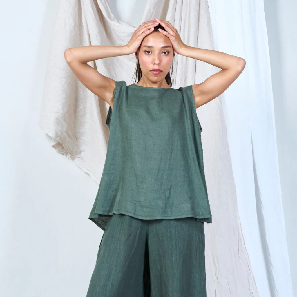 Buttoned linen vest with asymmetric hem wholesale