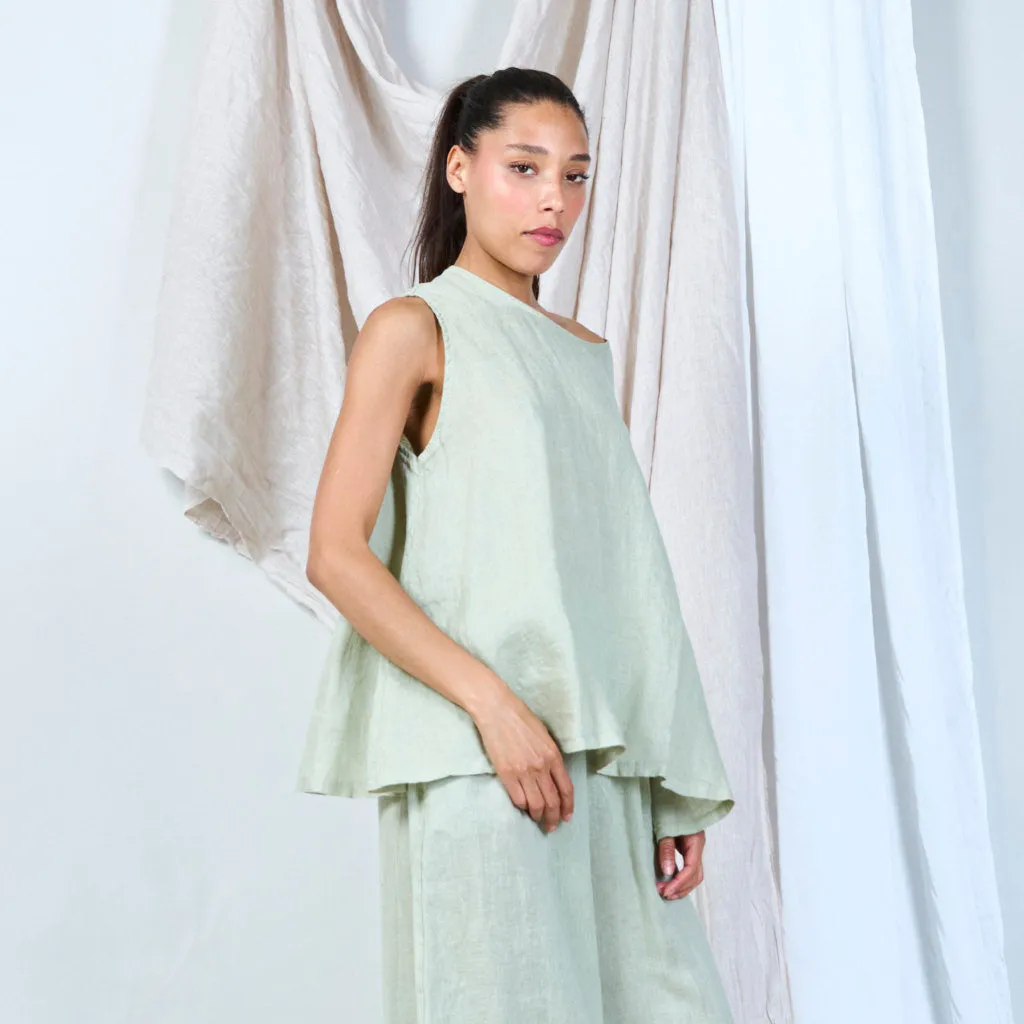 Buttoned linen vest with asymmetric hem wholesale