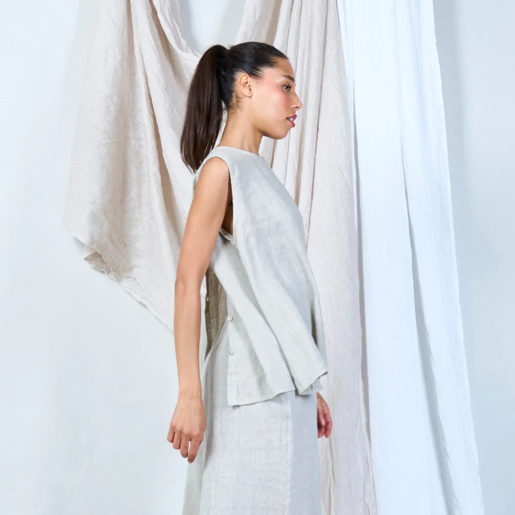 Buttoned linen vest with asymmetric hem wholesale