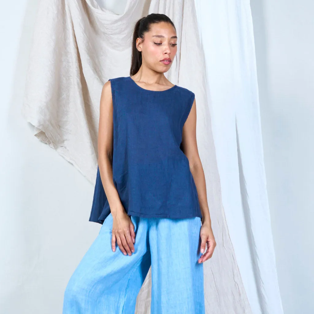 Buttoned linen vest with asymmetric hem wholesale