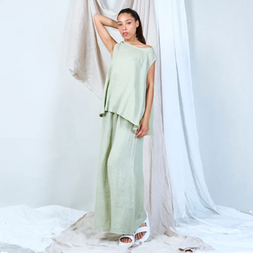 Buttoned linen vest with asymmetric hem wholesale