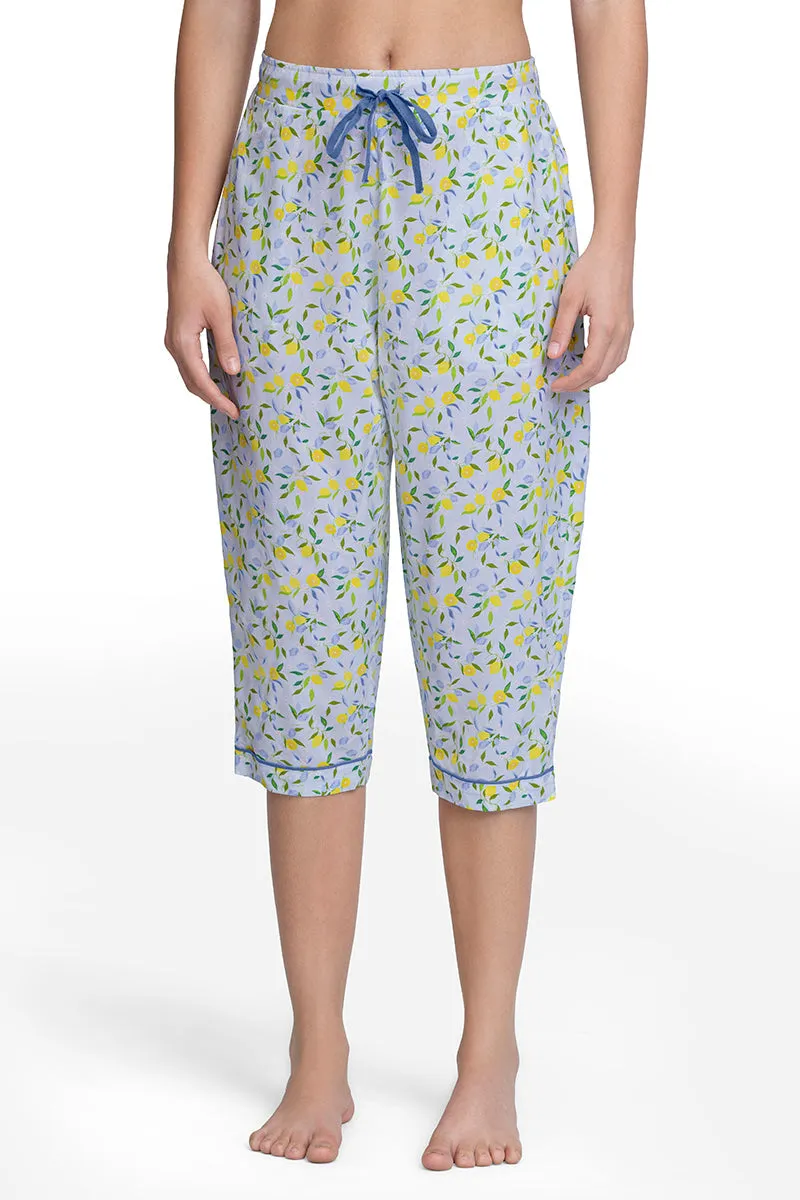 Capri Length Pyjama Bottom - Lemon Leaf Pr