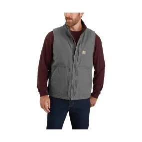 Carhartt Men's Mock Neck Sherpa Lined Loose Fit Washed Duck Vest - Gravel