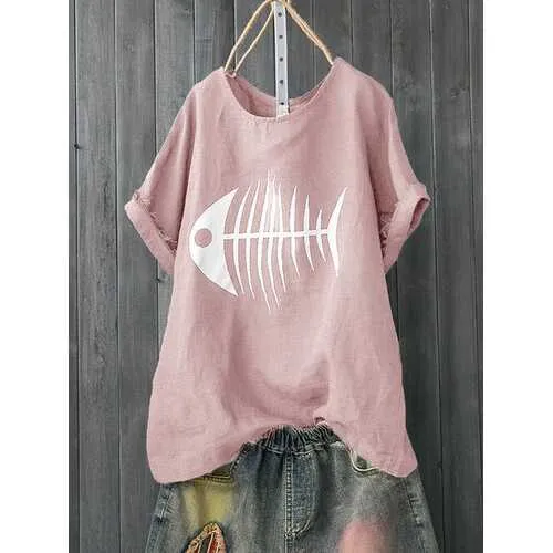 Cartoon Fish Bone Print T-shirt