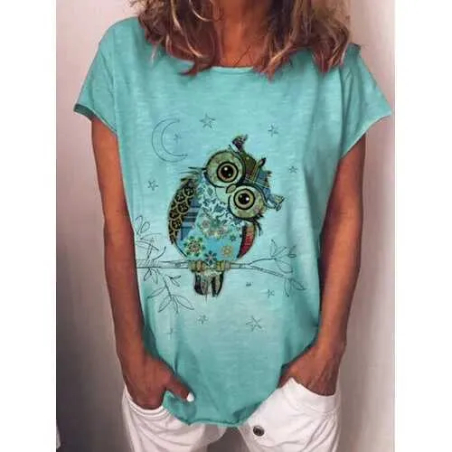 Cartoon Owl Print T-shirt