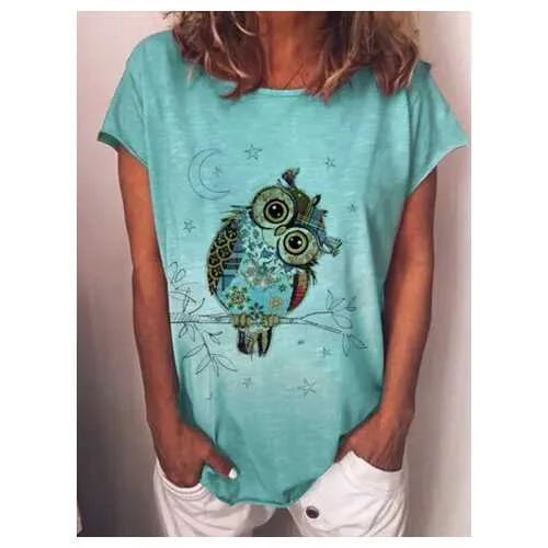 Cartoon Owl Print T-shirt