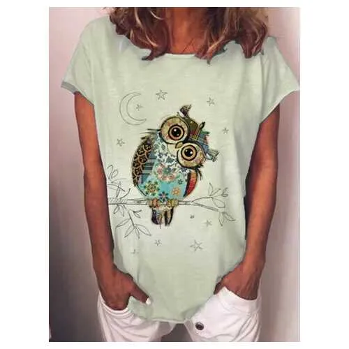 Cartoon Owl Print T-shirt