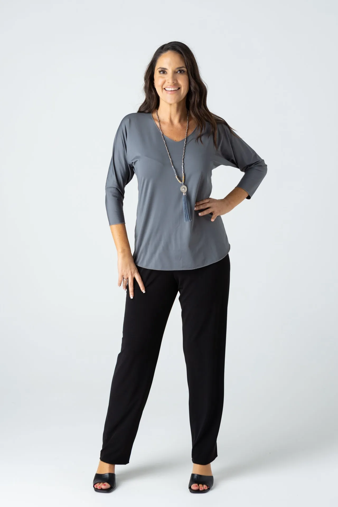 Charcoal Jersey 3/4 Sleeve Top