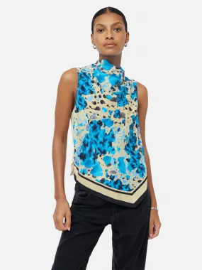 Clouded Leopard Silk Front Top | Blue