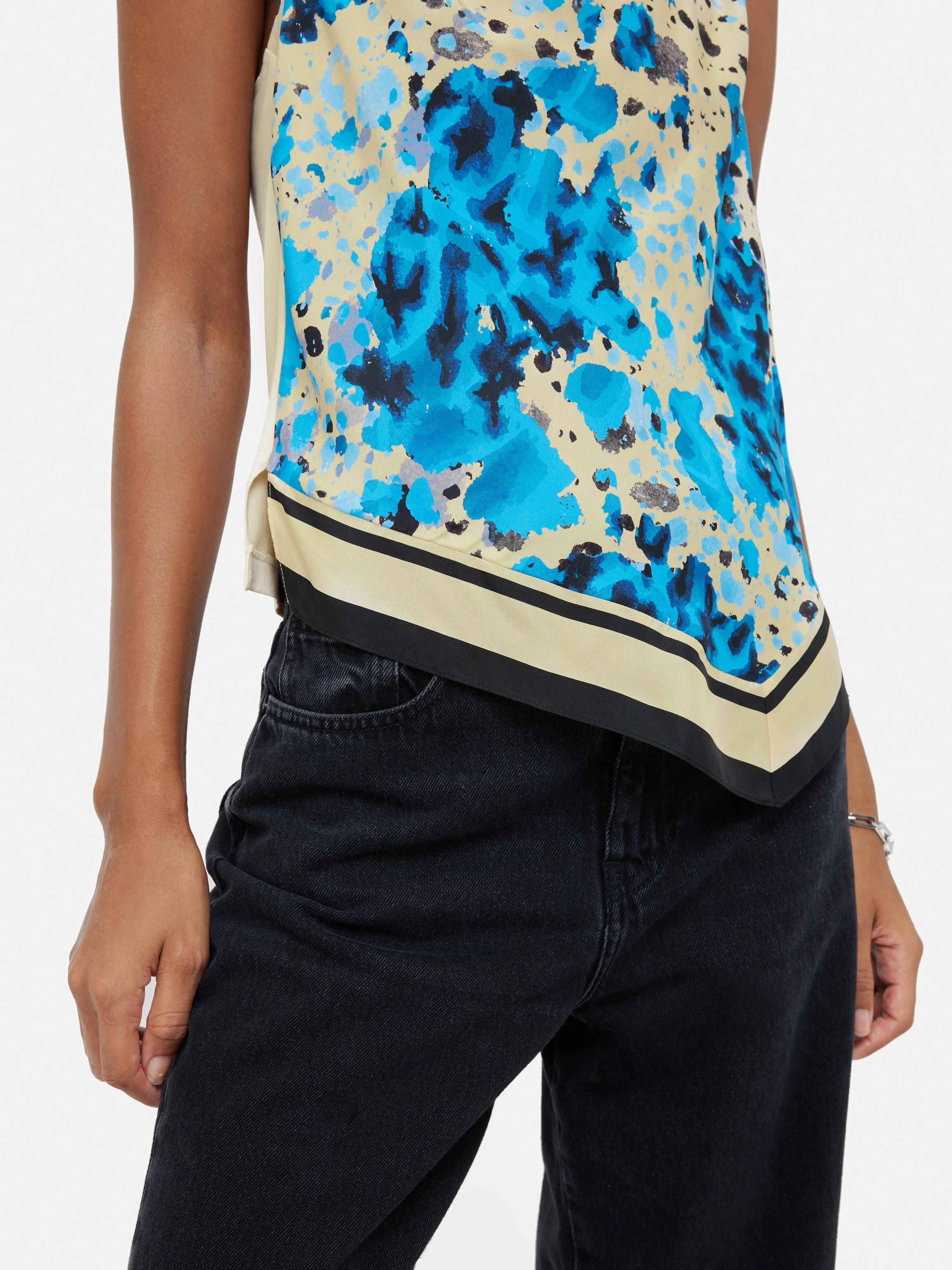 Clouded Leopard Silk Front Top | Blue