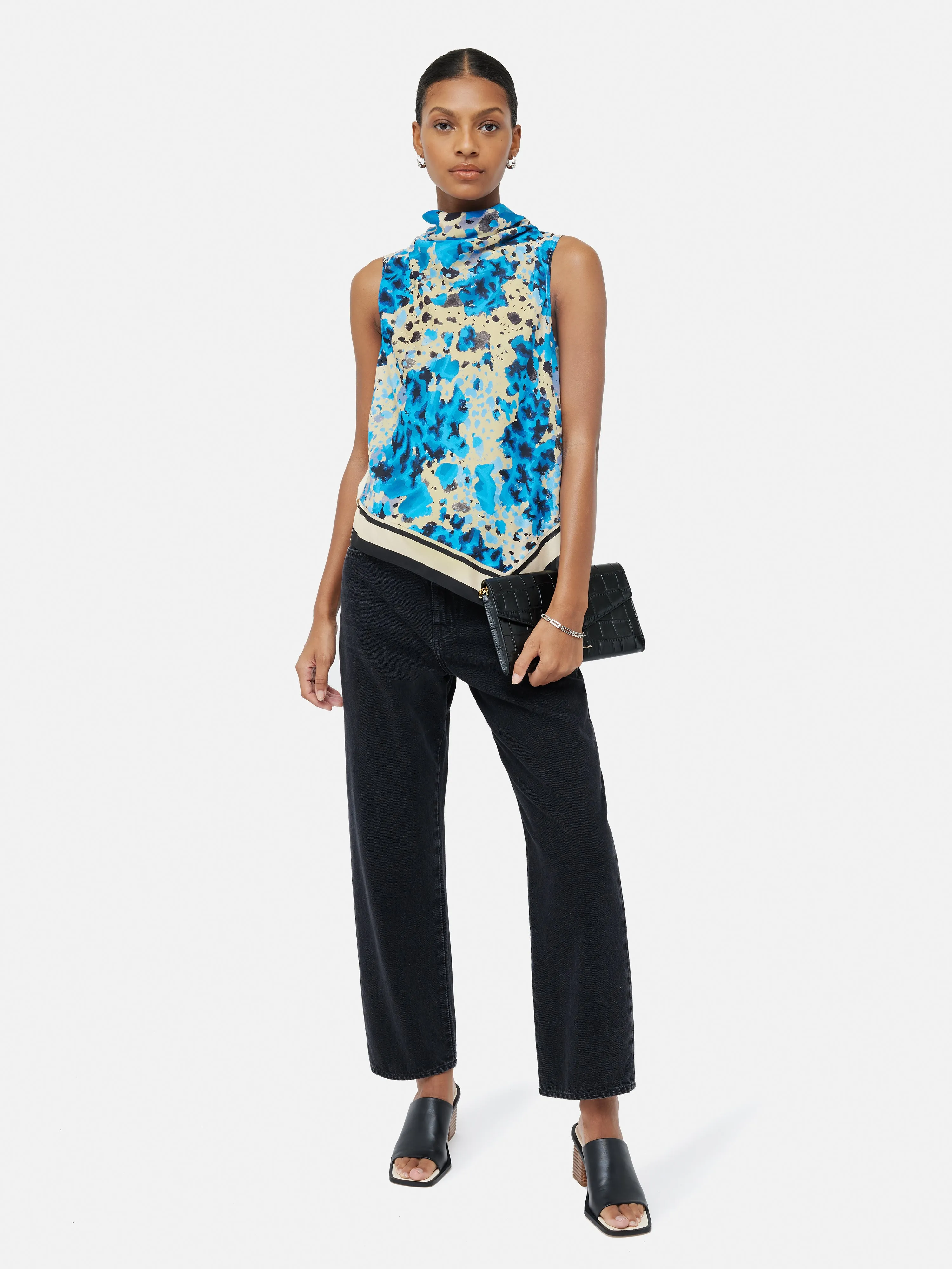 Clouded Leopard Silk Front Top | Blue