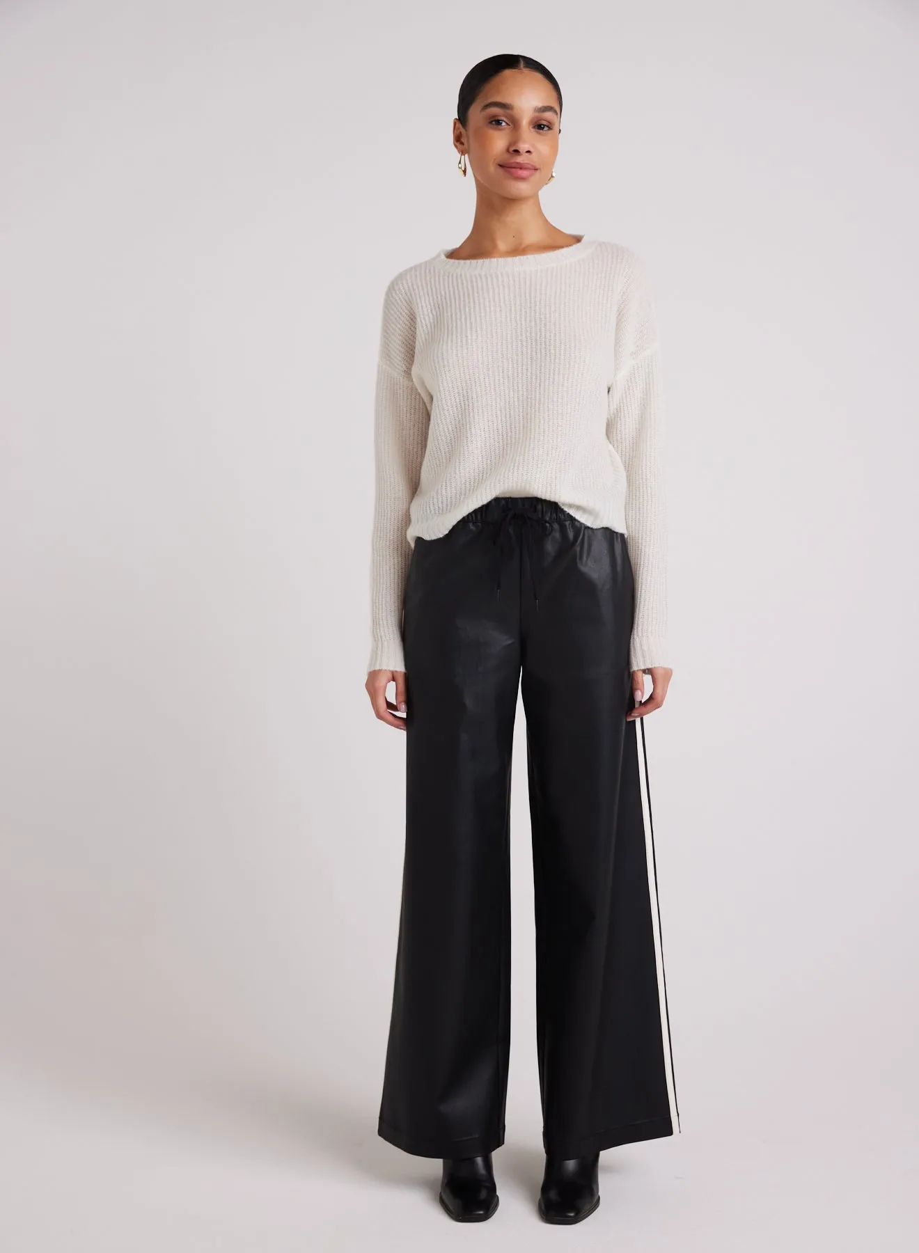 Coated Faux Leather  Wide Leg  Pant - Black