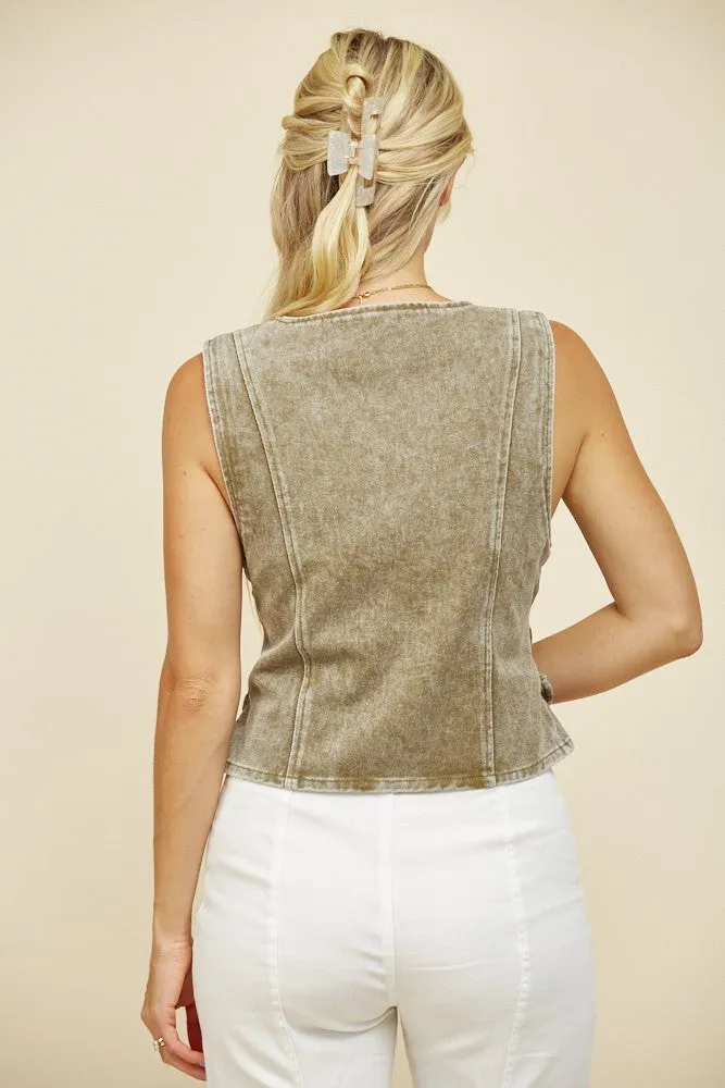 Colored Denim Vest with Lace Up Sides at Bourbon Cowgirl