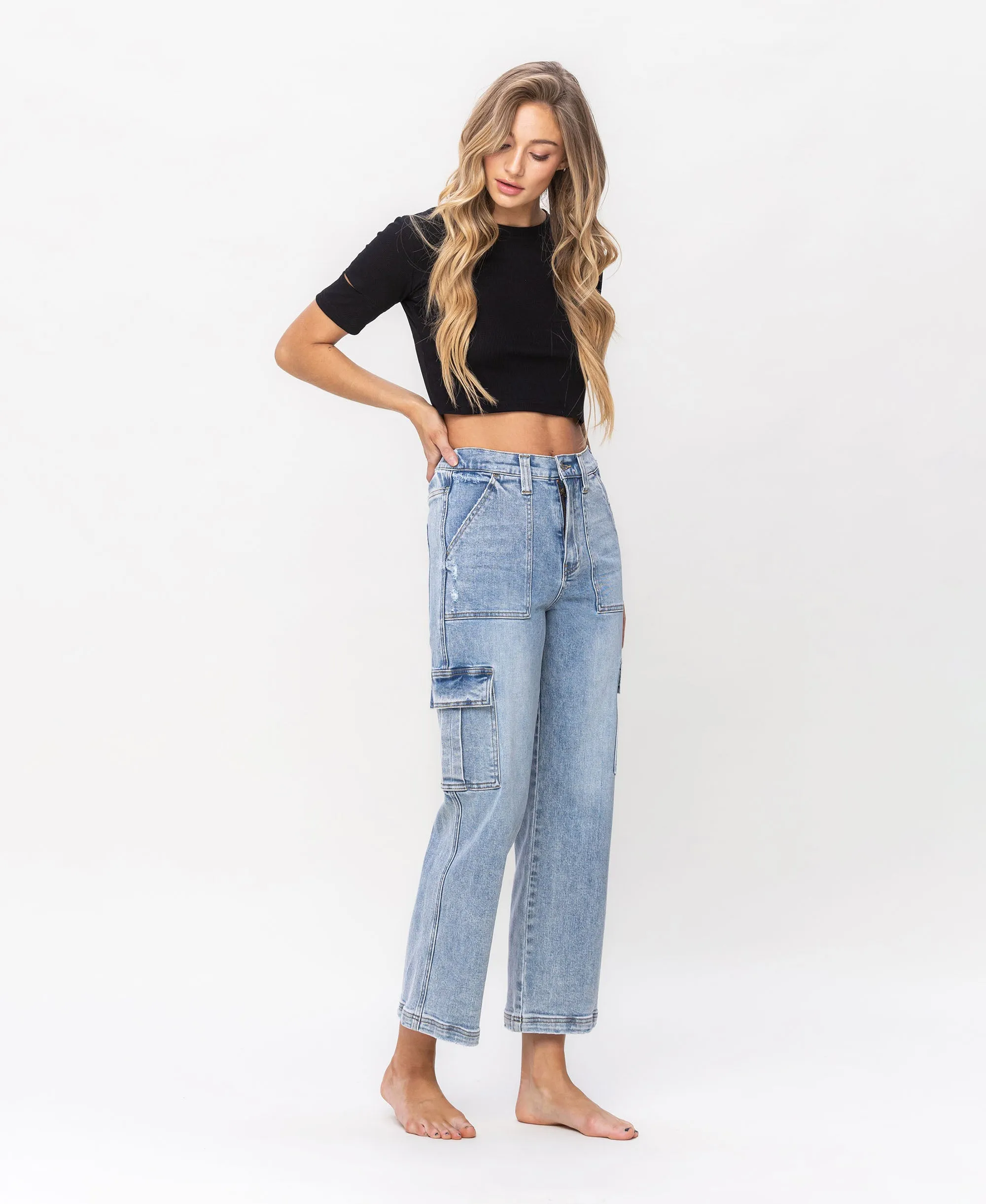 Creative - Super High Rise Cargo Straight Jeans