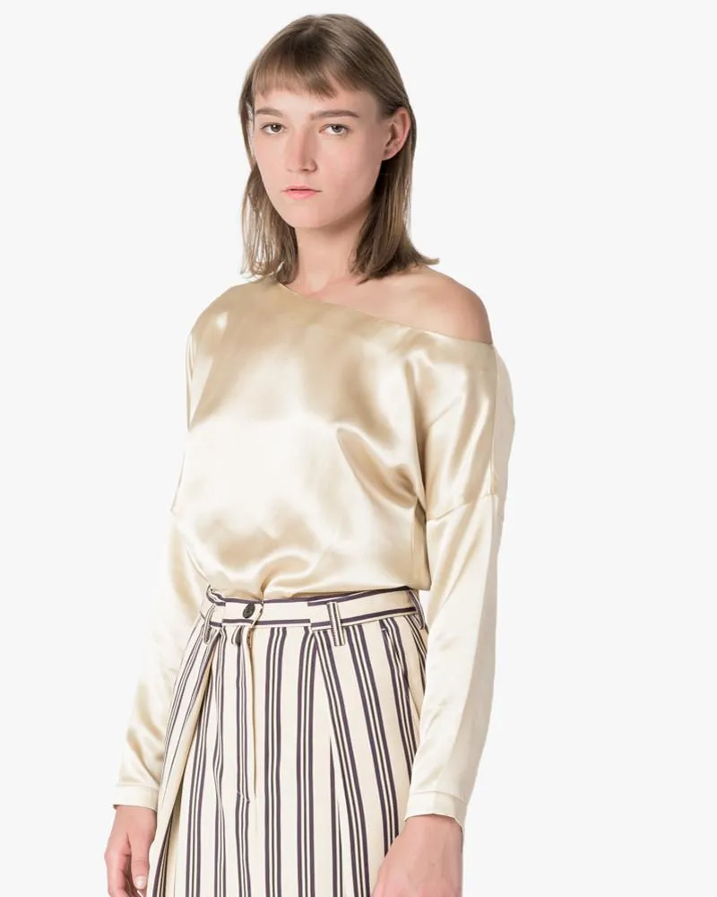 Crepe Satin Asymmetrical Top in Champagne