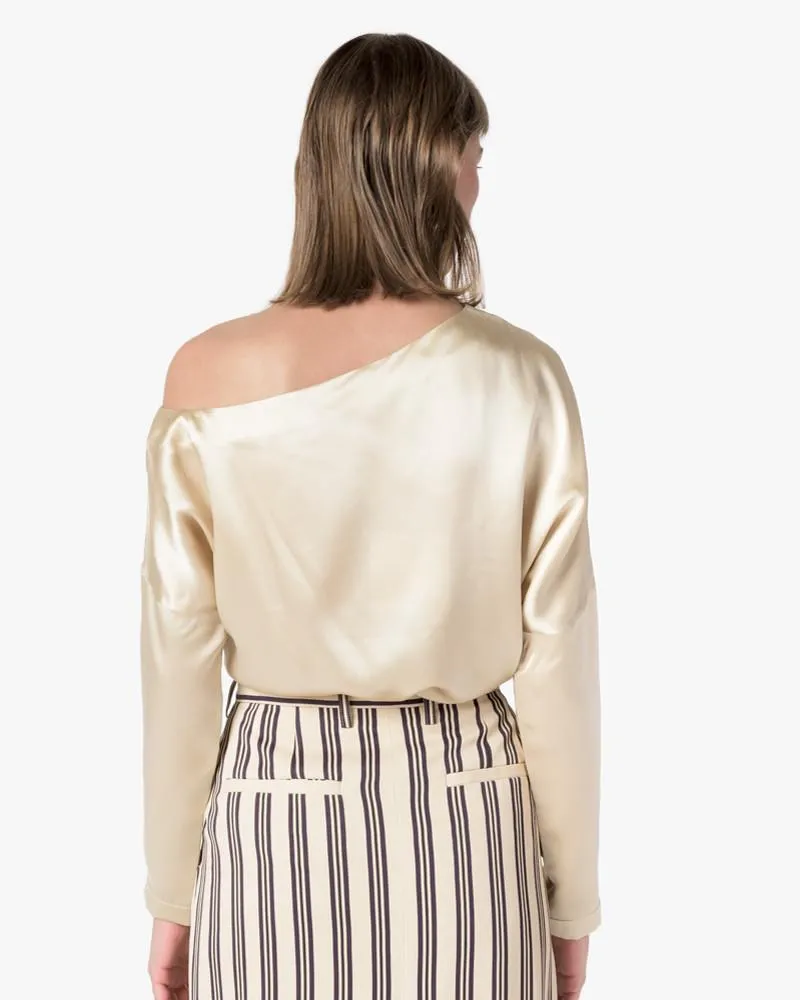 Crepe Satin Asymmetrical Top in Champagne