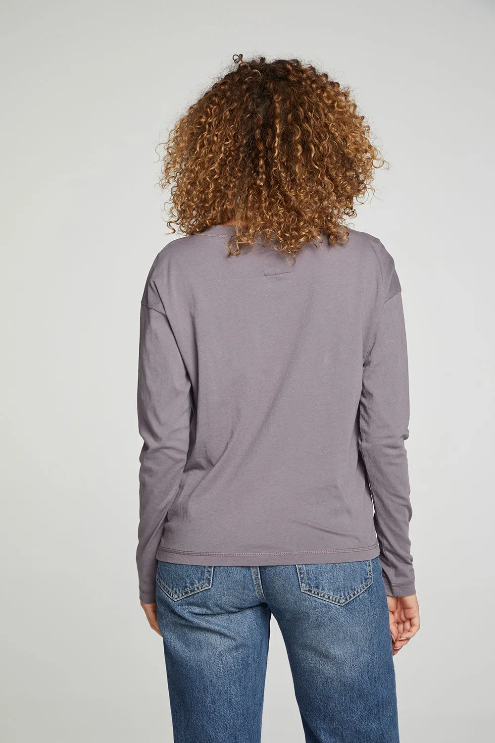 Cropped Boxy Long Sleeve Henley With Side Slits