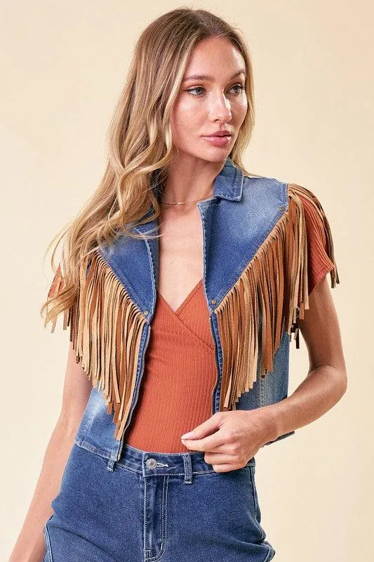 DALANEY FRINGED DENIM MOTOR VEST