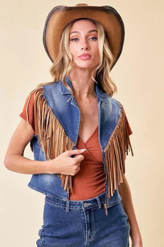 DALANEY FRINGED DENIM MOTOR VEST