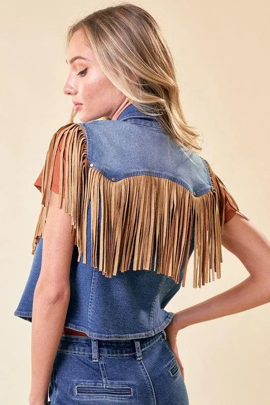 DALANEY FRINGED DENIM MOTOR VEST