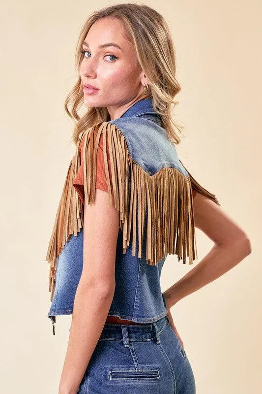 DALANEY FRINGED DENIM MOTOR VEST