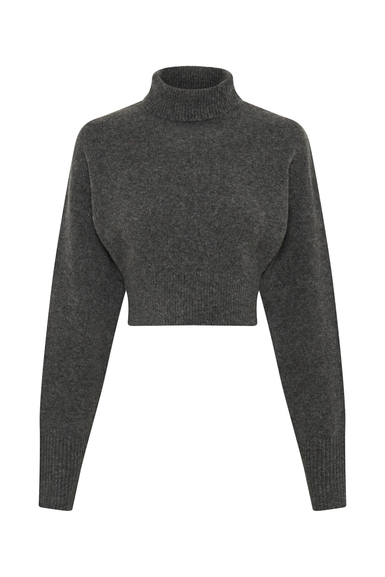 Darius Turtleneck Knit Crop Top - Charcoal Marle