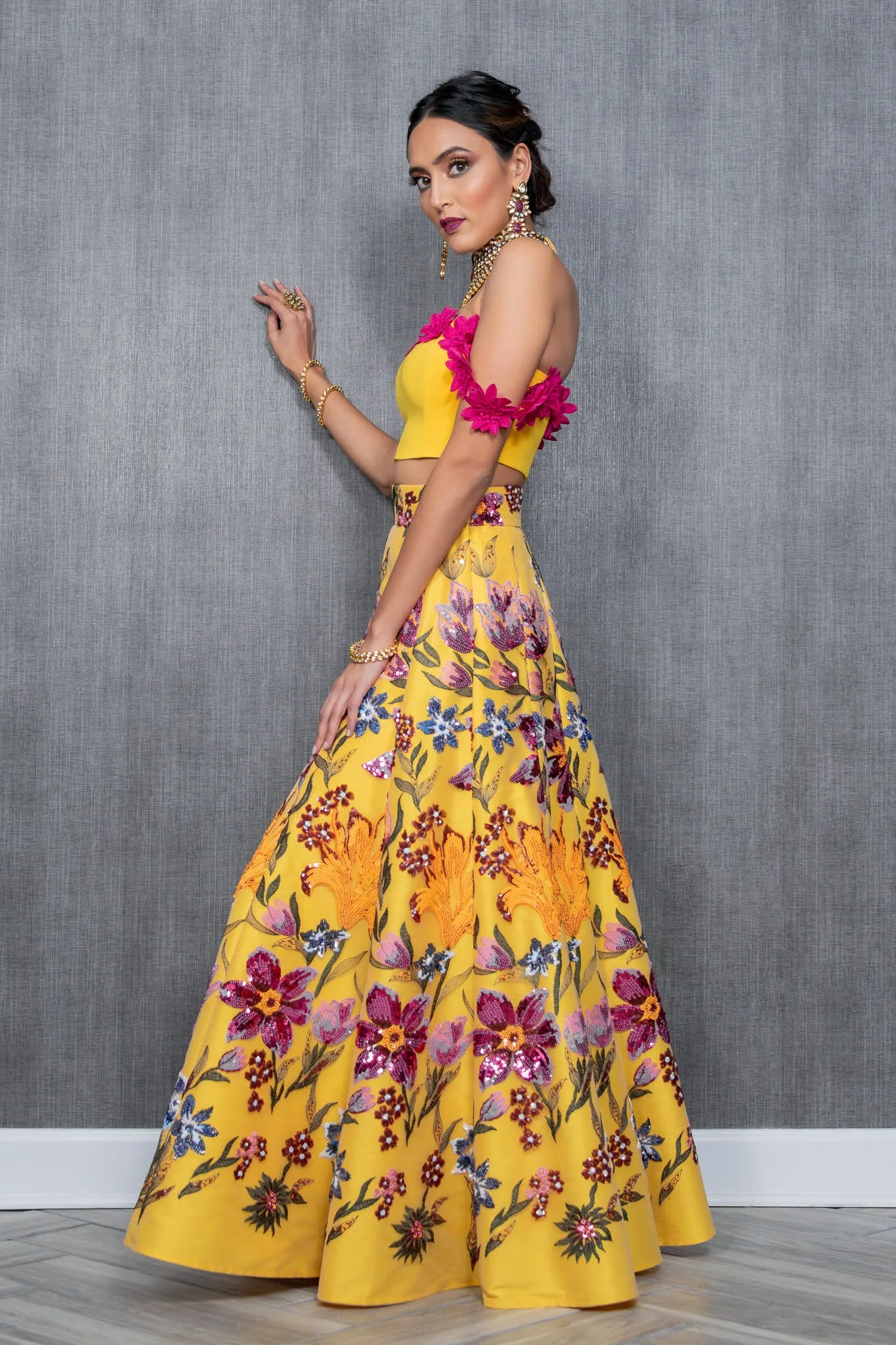 DEEPTI Yellow Floral Lehenga Skirt