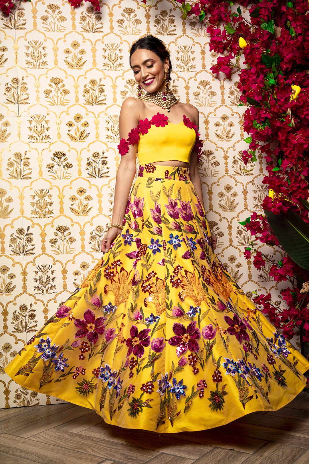 DEEPTI Yellow Floral Lehenga Skirt