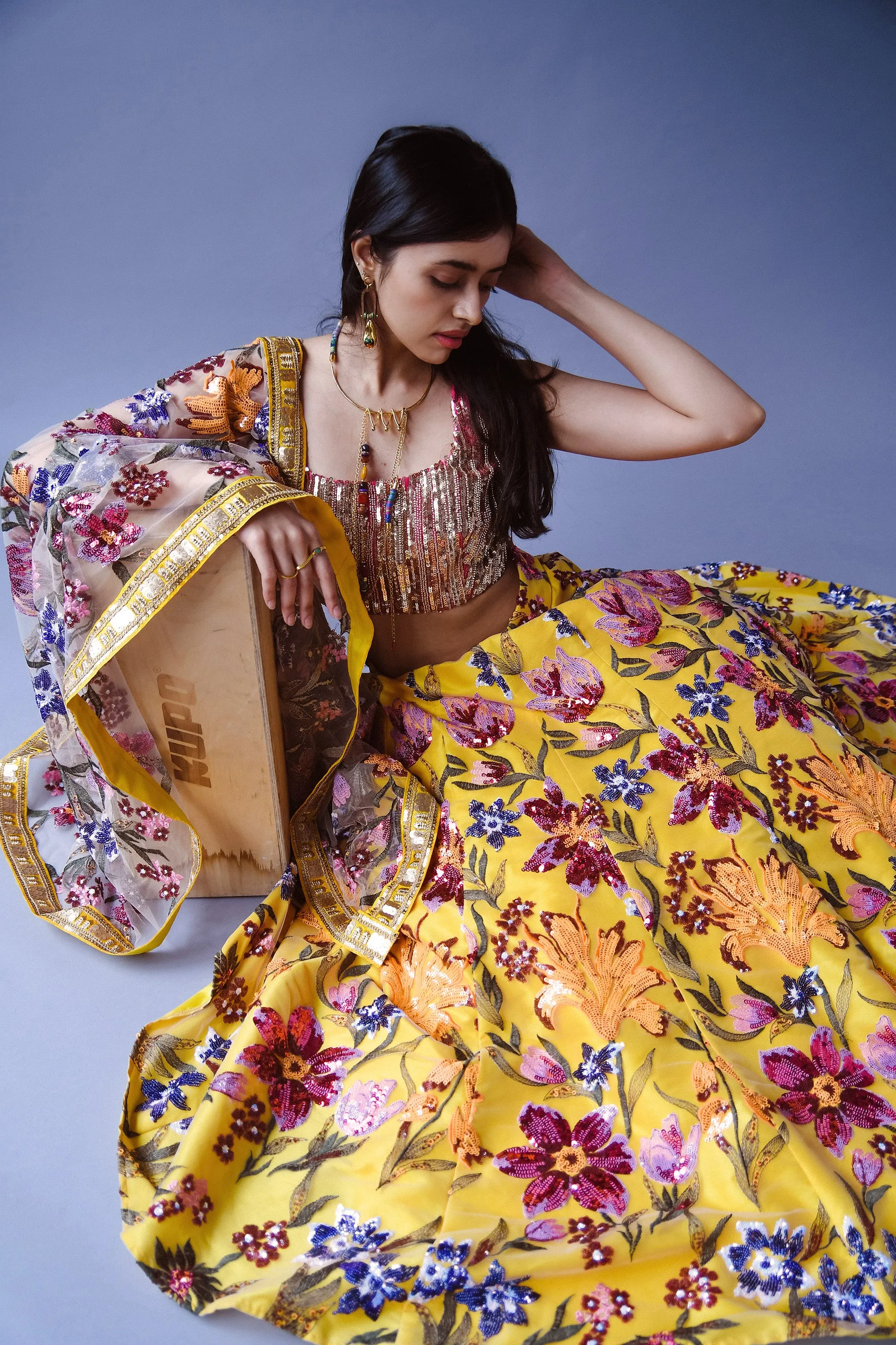 DEEPTI Yellow Floral Lehenga Skirt