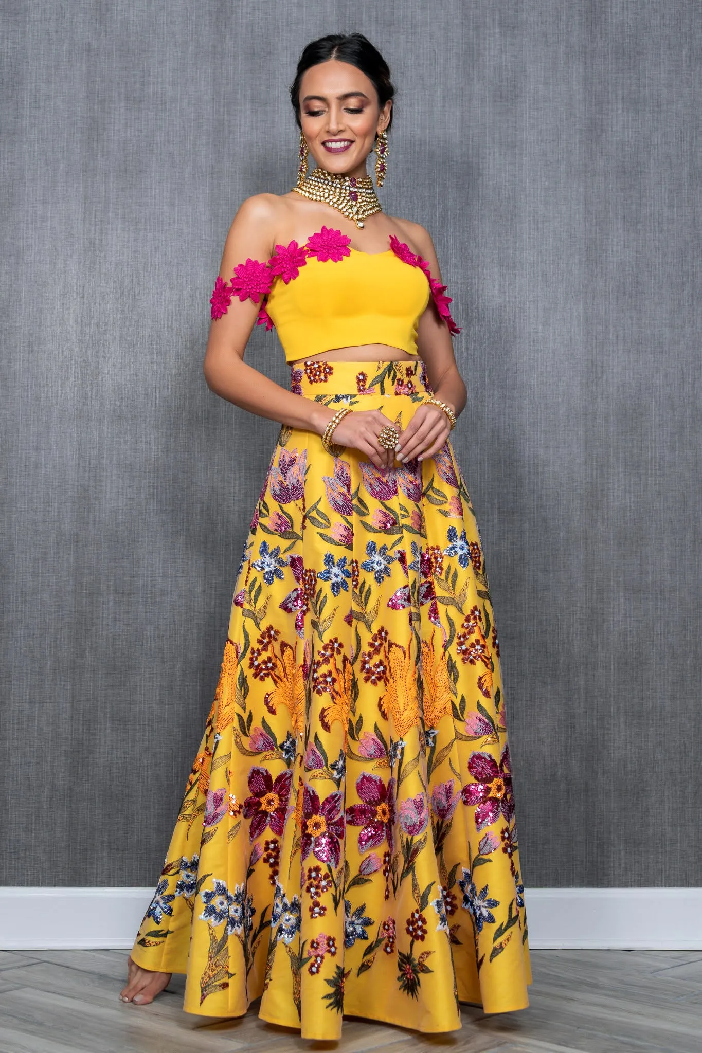 DEEPTI Yellow Floral Lehenga Skirt