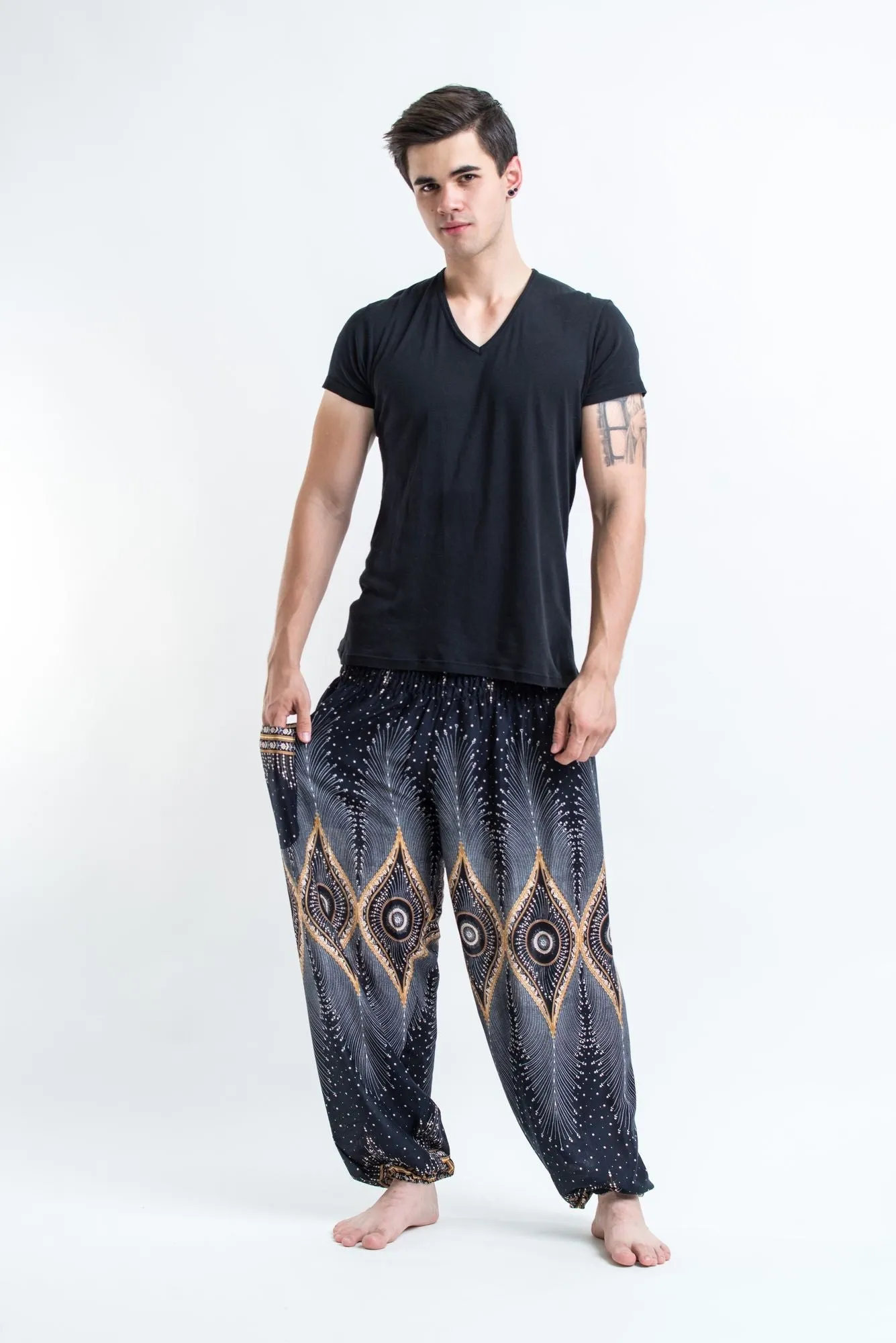 Diamond Peacock Unisex Harem Pants in Black