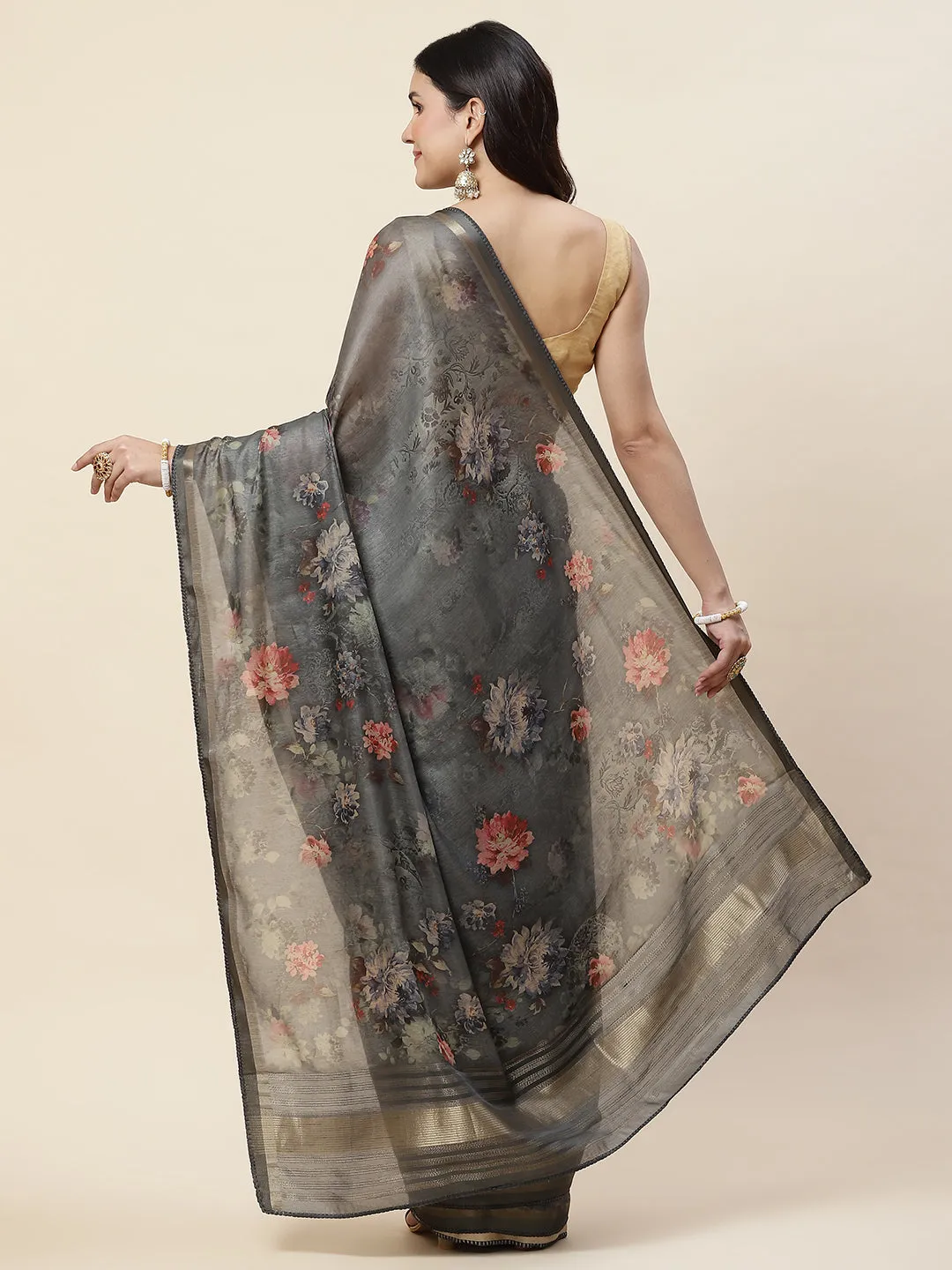 Digital Floral Print Cotton Saree