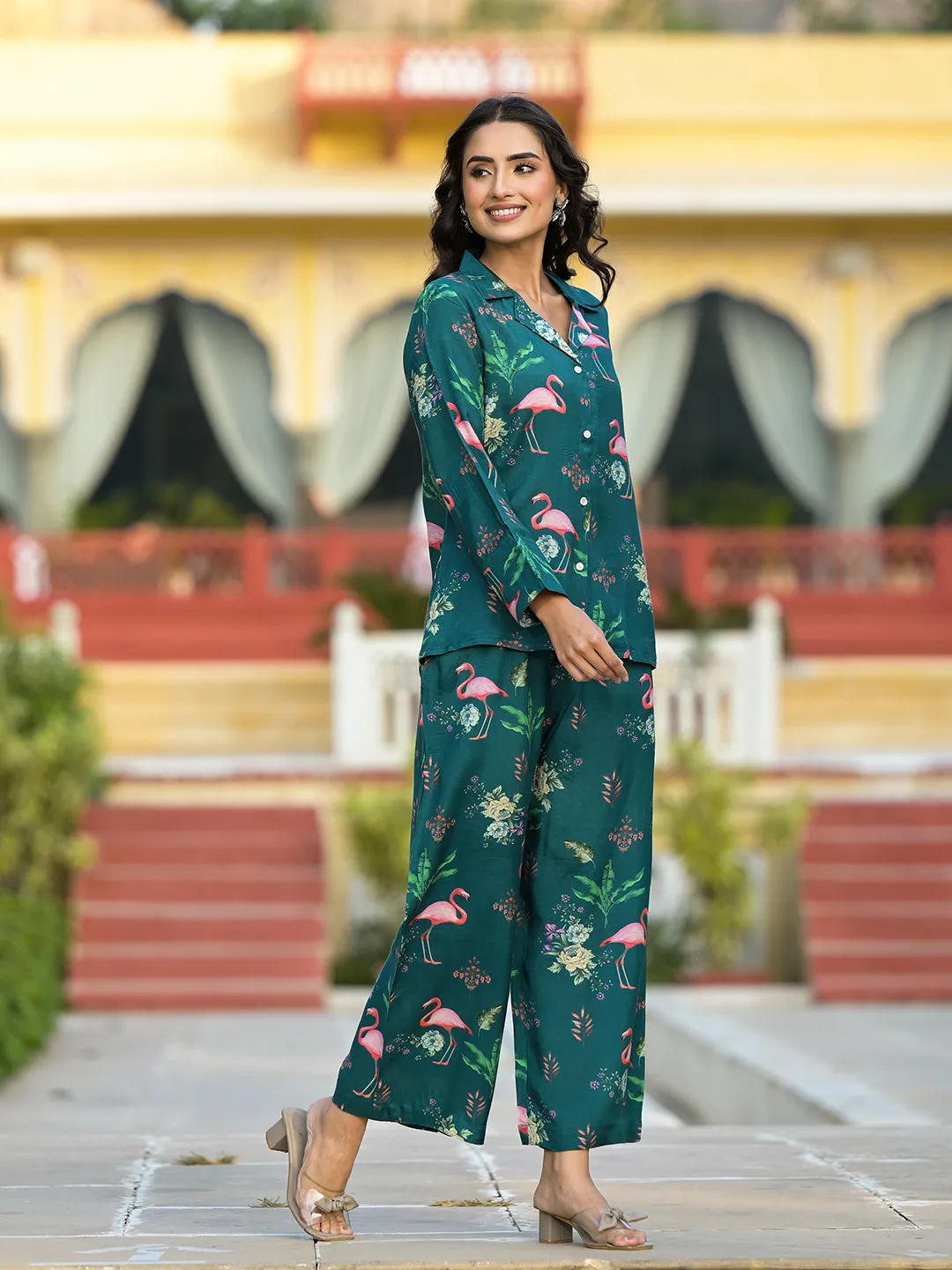 Divena Green Floral Printed Muslin Co-ord Set