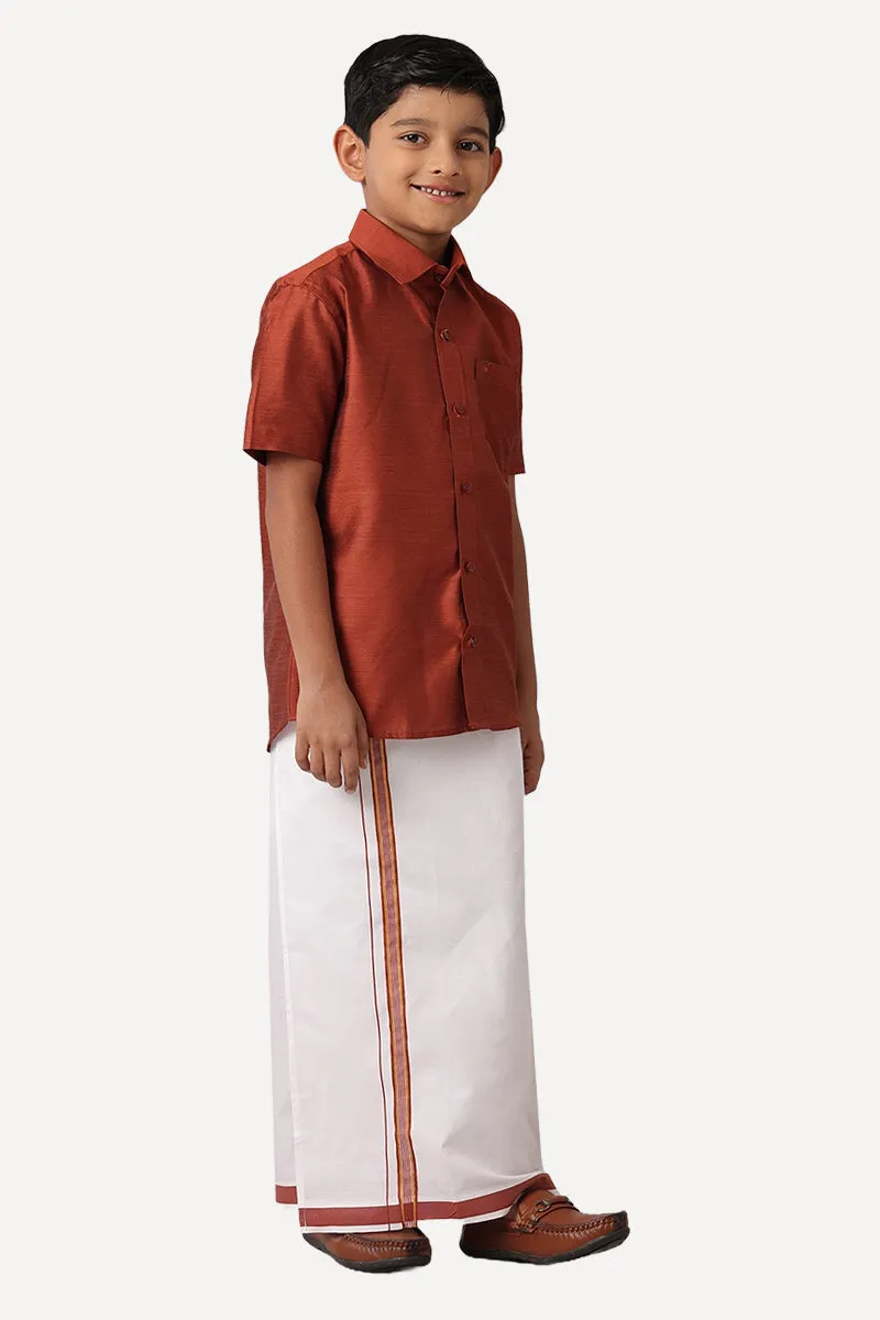 Divine - Brown Matching Fixit Dhoti and Shirt 2 in 1 Set For Kids | Uathayam