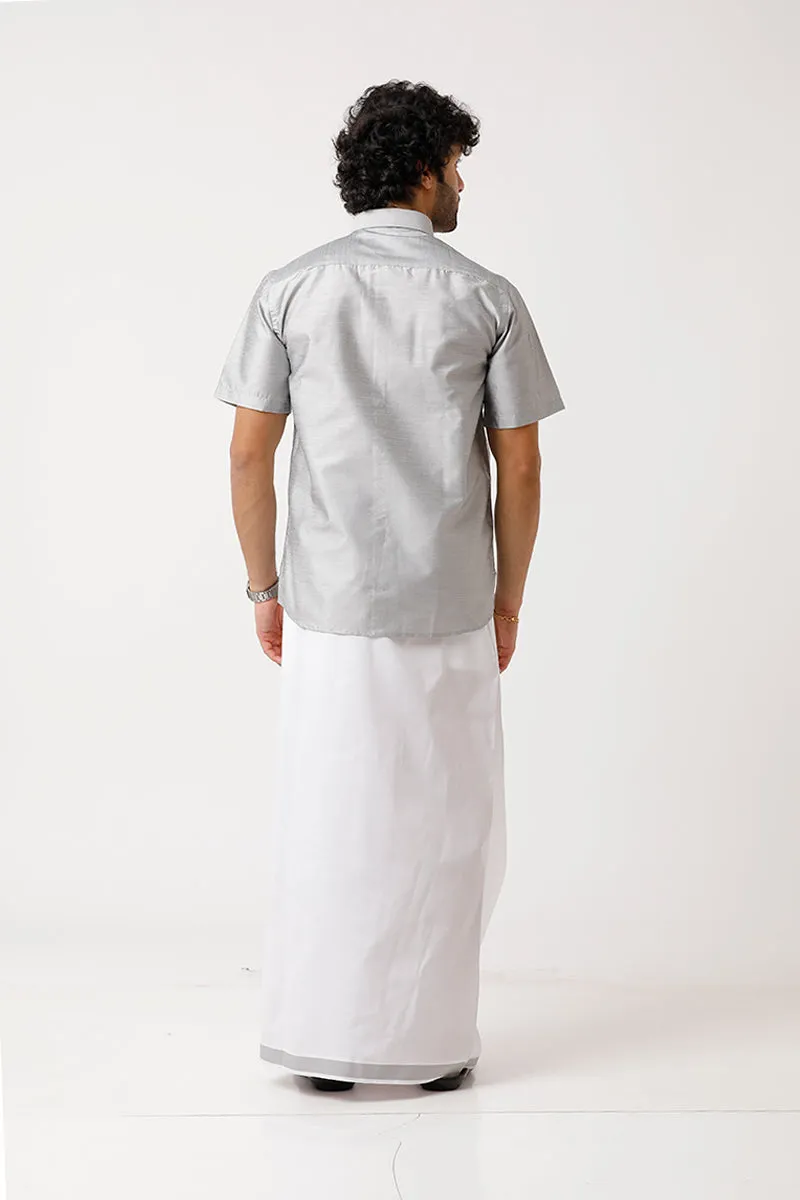 Divine - Gray Matching Shirt and Dhoti Set For Men | Uathayam