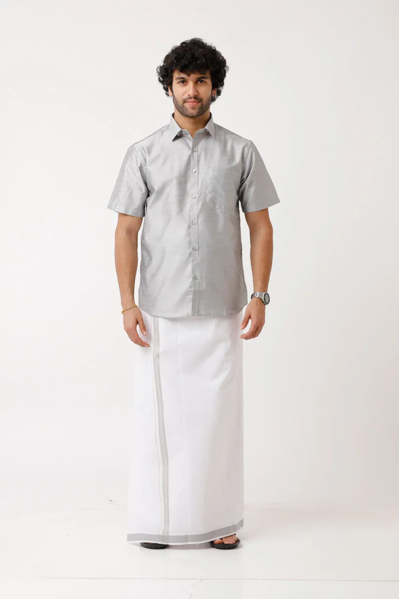 Divine - Gray Matching Shirt and Dhoti Set For Men | Uathayam