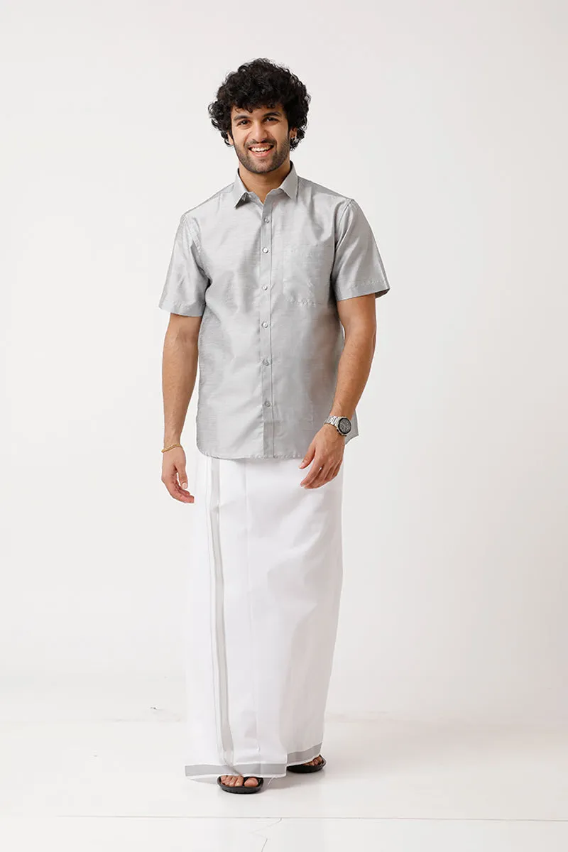 Divine - Gray Matching Shirt and Dhoti Set For Men | Uathayam