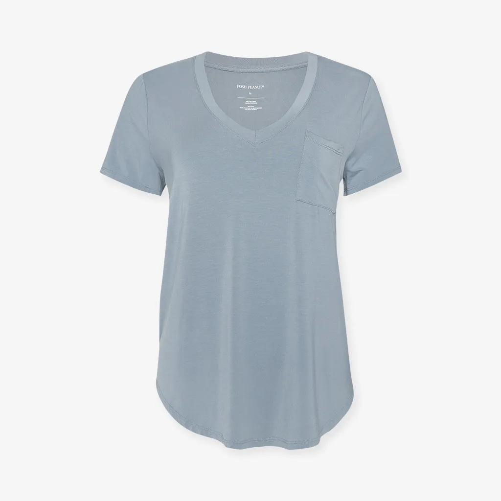 Dusty Blue Women's V-Neck Tee